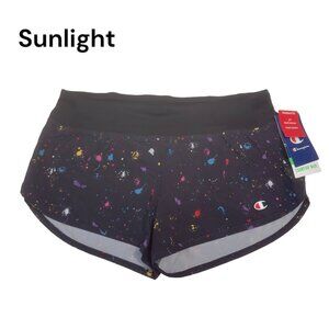 Champion Women's Standard Fit Athletic Shorts Black With Colorful Splatter Desig